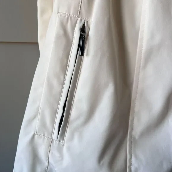 Coldwater Creek Women Ivory Hooded Long Vest Jacket Petite Large Water Repellent - Picture 5 of 13